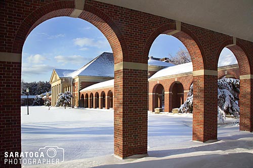 Spa State Park in Winter looking through vaulter columned pourtico
